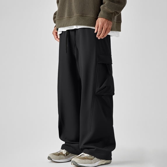 DPTALR Men's Baggy Cargo Pants Casual Parachute, Jogger, Drawstring, Hiking, Hip Hop, with Pocket #Black Big and Tall Men XXXXL