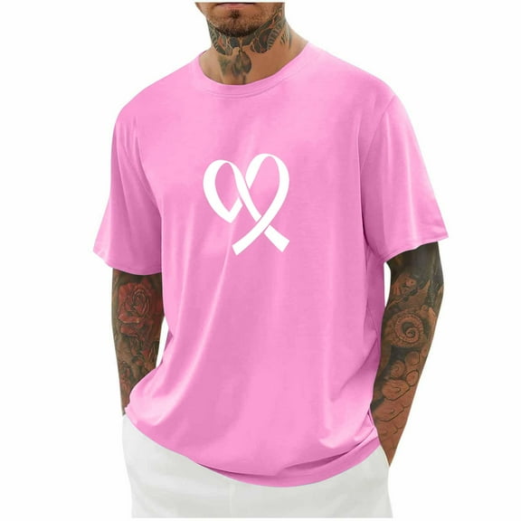 DPTALR George Men's Breast Cancer Awareness Casual Shirts,Pink Ribbon T-Shirts,Cancer Fighter Tops,Pink,Big and Tall Men XXL