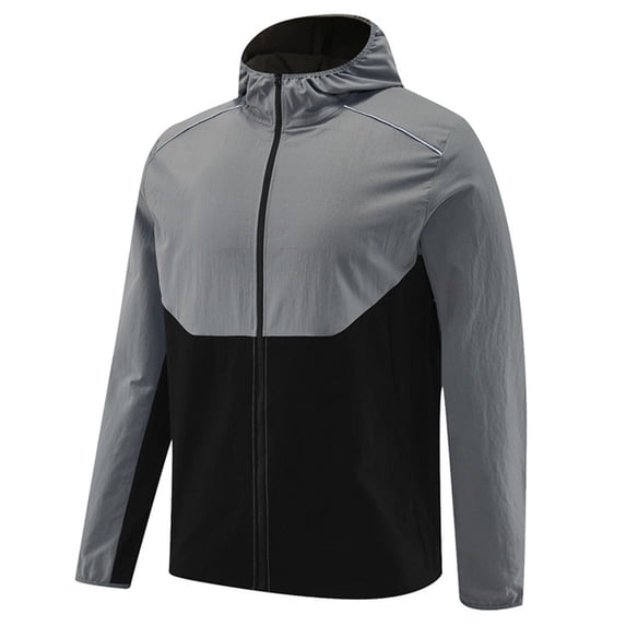 DPTALR Men's Breathable Windproof Waterproof Hooded Jacket Fitted Zippered Pocket Running Fitness Top,Dark Gray,XXL