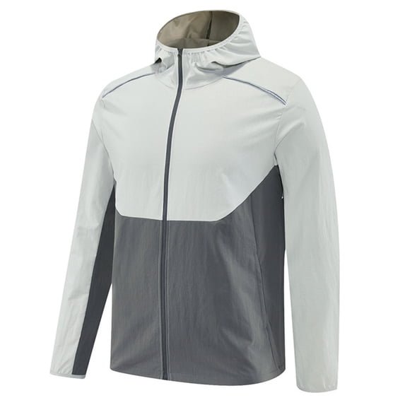 DPTALR Men's Breathable Windproof Waterproof Hooded Jacket Fitted Zippered Pocket Running Fitness Top,Gray, XXXL