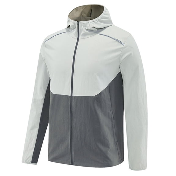 DPTALR George Men's Breathable Windproof Waterproof Hooded Jacket Fitted Zippered Pocket Running Fitness Top,Gray,Big and Tall Man XXXXL