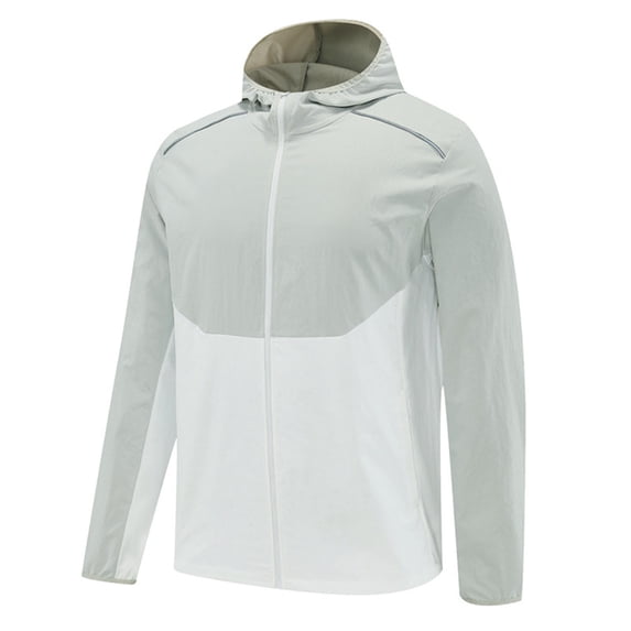 DPTALR Men's Breathable Windproof Waterproof Hooded Jacket Fitted Zippered Pocket Running Fitness Top,White, XXXL