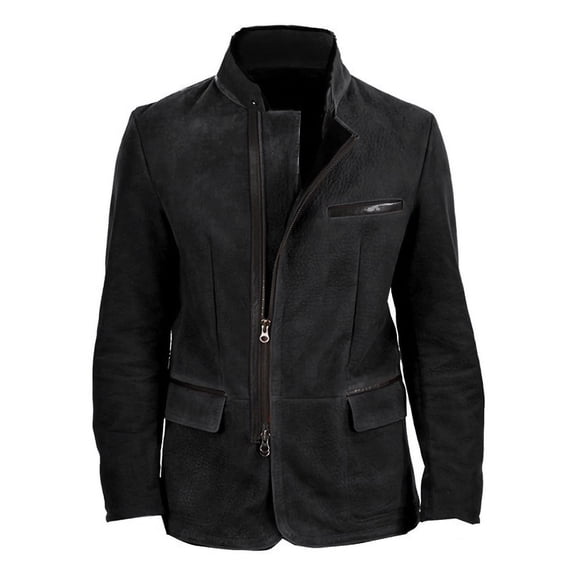 DPTALR George Men's British Style Solid Color Warm Zipper Jacket,Black,Big and Tall Man L