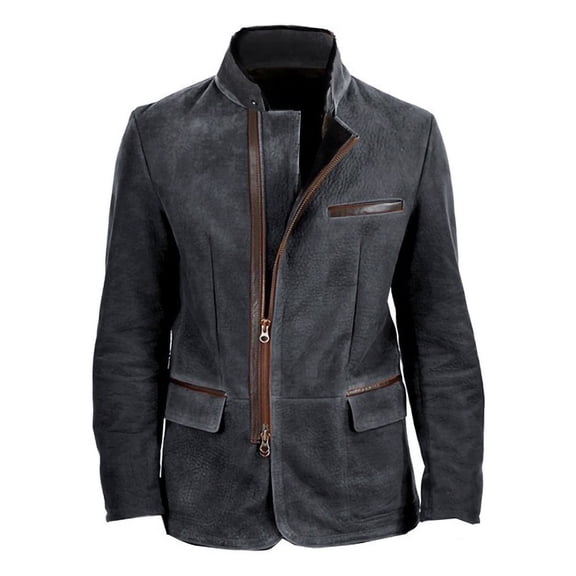 DPTALR George Men's British Style Solid Color Warm Zipper Jacket,Dark Gray,Big and Tall Man L