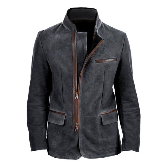 DPTALR Men's British Style Solid Color Warm Zipper Jacket,Dark Gray, XXL