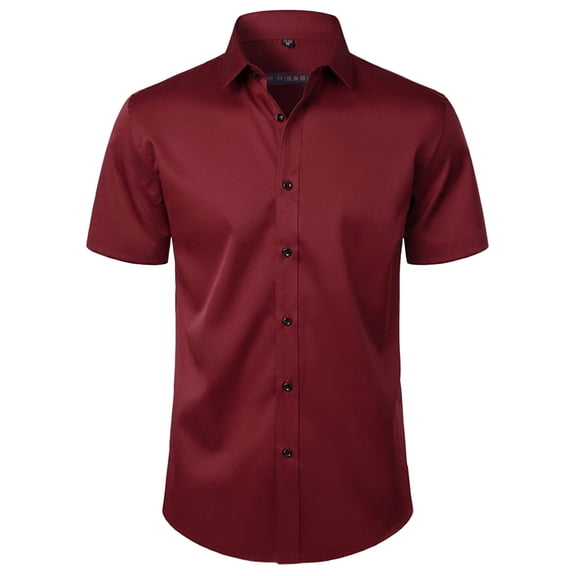 DPTALR George Men's Business Casual Solid Color Shirt,Short Sleeve Turn-Down Collar,Button-Front Closure,Wrinkle-Resistant,Wine,Big and Tall Man XXXXL