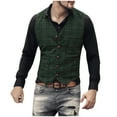 thumbnail image 1 of DPTALR George Men's Business Casual Suit Vest Waistcoat Plaid Vintage Groosmen Blazer Vest Lightweight Button Down Lapel Waistcoat Green Big and Tall Men XL, 1 of 6