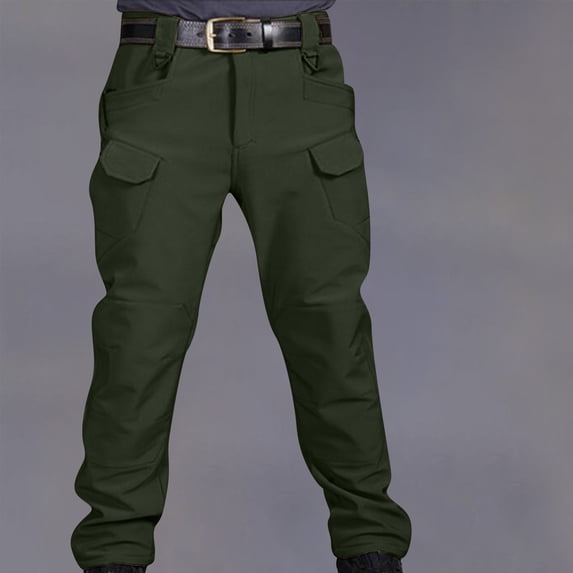 DPTALR Men's Button Zipper Casual Sports Trousers, Multi pocket Design, Thickened, Army Green Big and Tall Men M