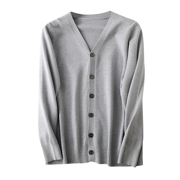 DPTALR George Men's Cardigan Sweaters with Button Lightweight Casual V Neck Long Sleeve Pockets Knitted Sweater Gray Big and Tall Men L