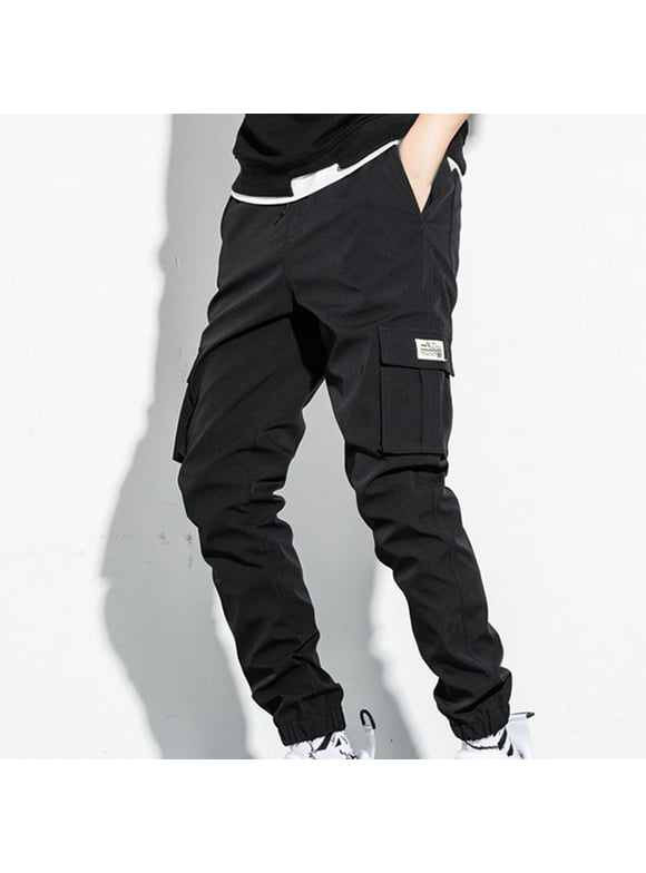 George Men's Cargo Joggers,Elastic Waist Casual Jogging Pants,Black Big and Tall Men M