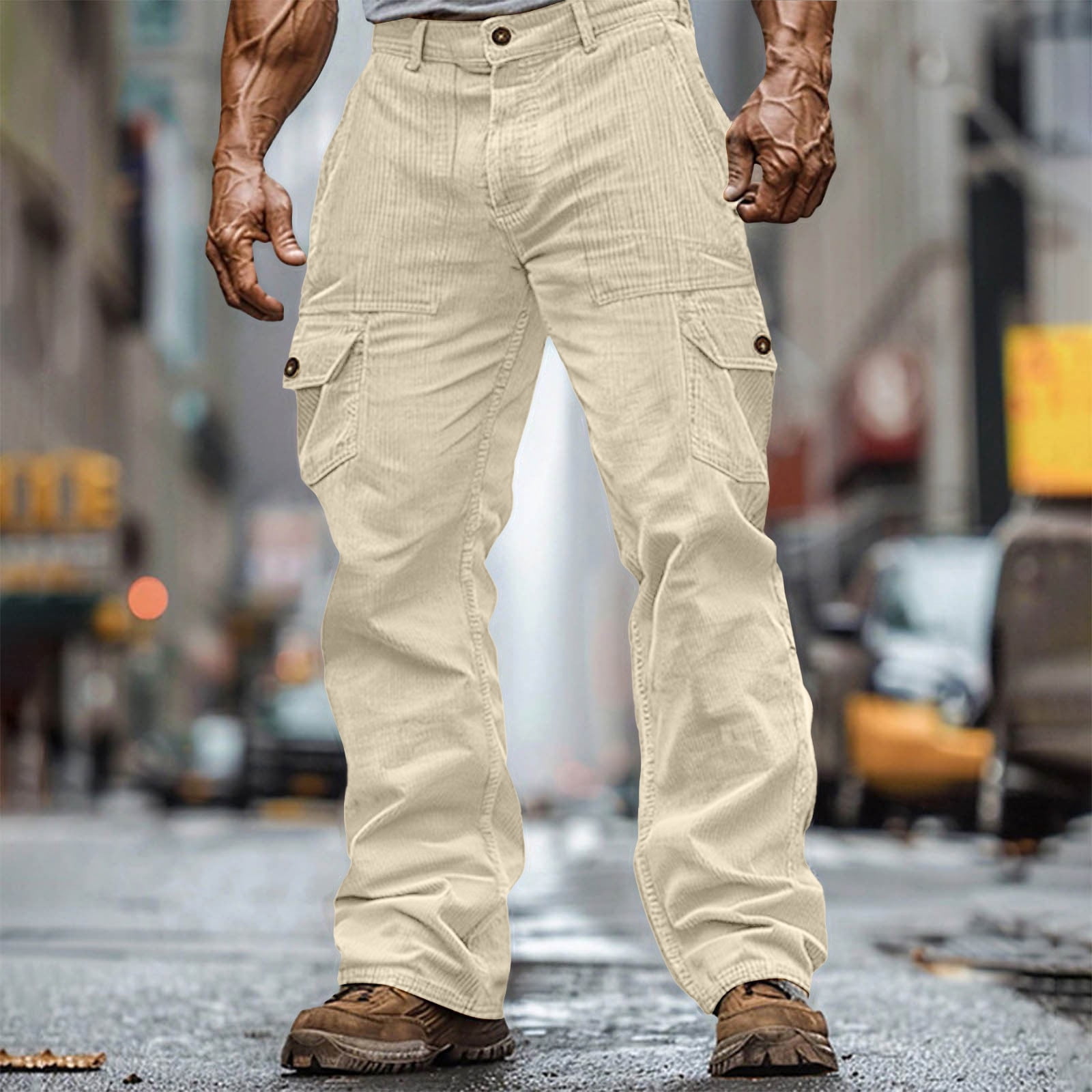 DPTALR Men's Cargo Pants, Soft Cotton with Deep Pockets and Belt