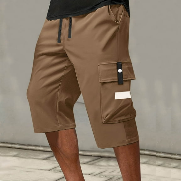 DPTALR George Men's Cargo Shorts,Below Knee Lightweight Waterproof Long Shorts,Quick Dry Work Bermuda Pants with Multi Pockets,Khaki,Big and Tall Men XL