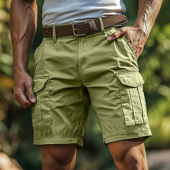 DPTALR George Men's Cargo Shorts,Camo,Outdoor Work,Relaxed Casual Hiking Cotton Shorts,Knee Length,No Belt,Green,Big and Tall Men M
