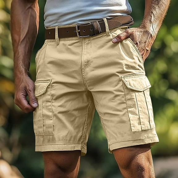 DPTALR George Men's Cargo Shorts,Camo,Outdoor Work,Relaxed Casual Hiking Cotton Shorts,Knee Length,No Belt,Khaki,Big and Tall Men M