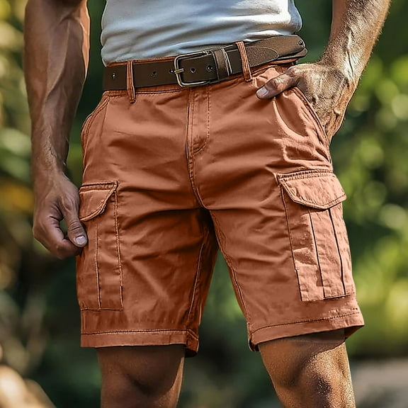 DPTALR George Men's Cargo Shorts,Camo,Outdoor Work,Relaxed Casual Hiking Cotton Shorts,Knee Length,No Belt,Orange,Big and Tall Men S