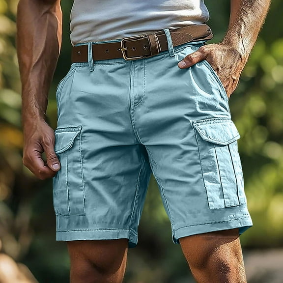 DPTALR George Men's Cargo Shorts,Camo,Outdoor Work,Relaxed Casual Hiking Cotton Shorts,Knee Length,No Belt,Sky Blue,Big and Tall Men S