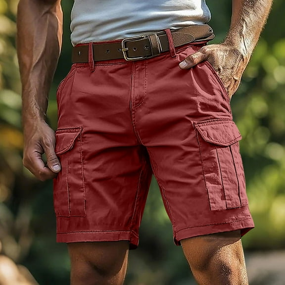 DPTALR George Men's Cargo Shorts,Camo,Outdoor Work,Relaxed Casual Hiking Cotton Shorts,Knee Length,No Belt,Wine,Big and Tall Men M
