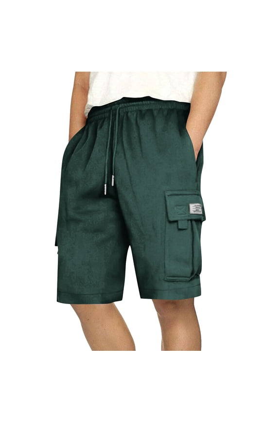 Men's Cargo Shorts,Elastic Waist Knee Length Bermuda Sweat Shorts,Lightweight Comfy Casual Summer Clothes with Pockets,Green,Big and Tall Men S
