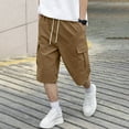 thumbnail image 1 of DPTALR Men's Cargo Shorts,Stretch Waist Comfy Chino Athletic,Cotton Casual Summer Knee Length Bermuda Shorts with Multi Pockets,Brown,Big and Tall Men XL, 1 of 9