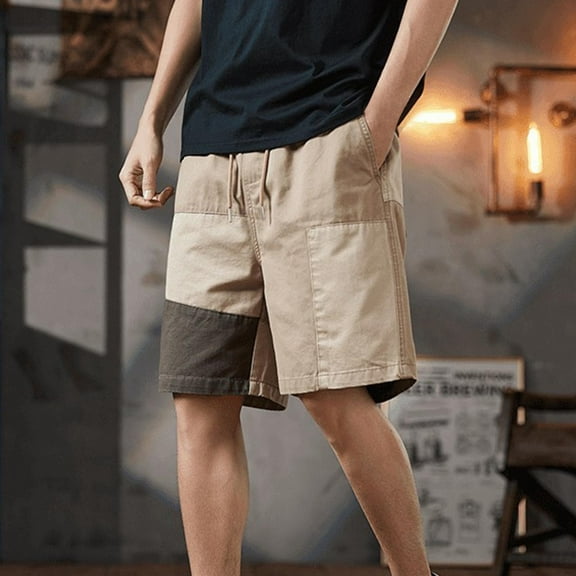 DPTALR George Men's Cargo Shorts Summer Casual Color Block Shorts Drawstring Elastic Waistband Work Shorts Athletic #Khaki Big and Tall Men L