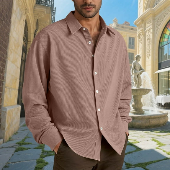 DPTALR George Men's Casual Business Fashion Solid Color Button-Down Long Sleeve Workwear Shirt,Pink,Big and Tall Men XXL