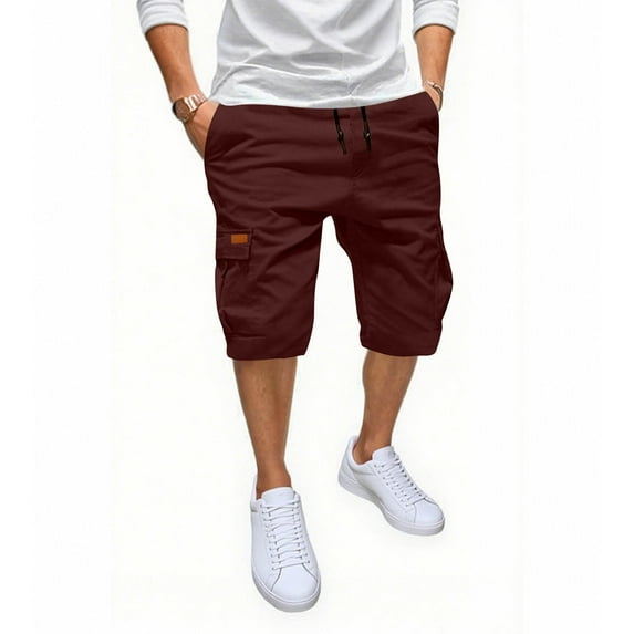 DPTALR George Men's Casual Cargo Shorts Classic Stretch Waist Drawstring Outdoor Works Short Wine,Big and Tall Men XL