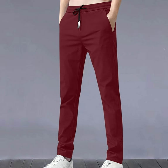 DPTALR Men's Casual Drawstring Sweatpants with Zipper Pockets,Athletic Workout Running Jogger Pants,Elastic Waist Trousers,Wine,Big and Tall Men M