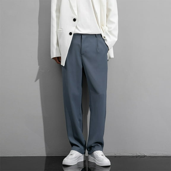 DPTALR George Men's Casual Dress Pants，Old Pleated Baggy Wide Leg，Vintage Relaxed Fit Slacks，Work Office Trousers,Gray,Big and Tall Men XXXL