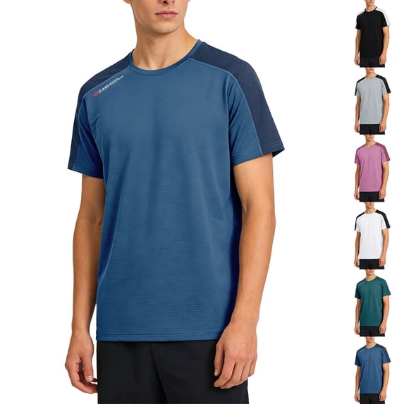 DPTALR Men's Casual Fashion Color Blocked Round Neck Short Sleeve Running Sports T-shirt,Green, XXXL