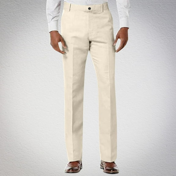 DPTALR George Men's Casual Fashion Comfy Solid Elastic Waist Cropped Pants with Pockets,KhakiS