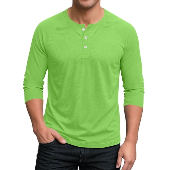 DPTALR Men's Casual Fashion,Solid Color,Stand Collar Button Pullover 3/4-Sleeve Shirt,Green,Big and Tall Men M