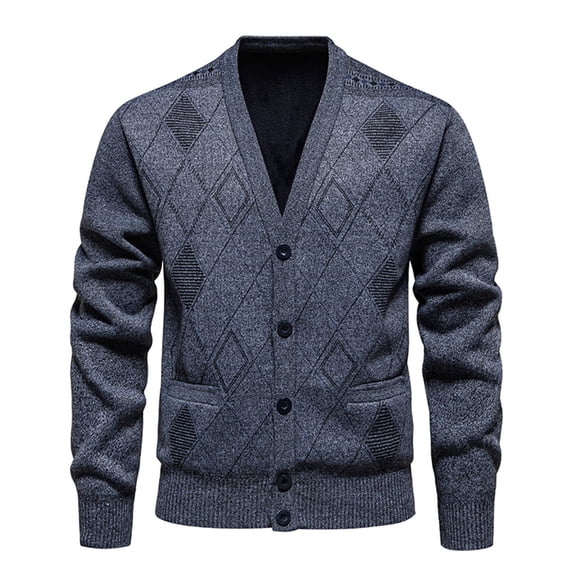 DPTALR Men's Casual Fashion Solid V-Neck Button Cardigan Long Sleeve Sweater,Gray M