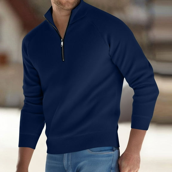 DPTALR George Men's Casual Fashion Stand Up Collar Half Zip Elastic Knit Base Layer Long Sleeve Sweater,Navy Big and Tall Men M