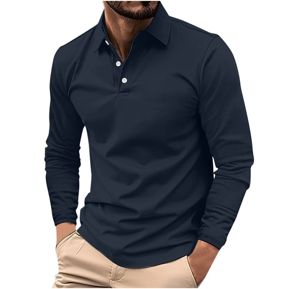 DPTALR Men's Casual Long-Sleeve Button Shirt Flip Collar,Pocket,Navy,XXXL