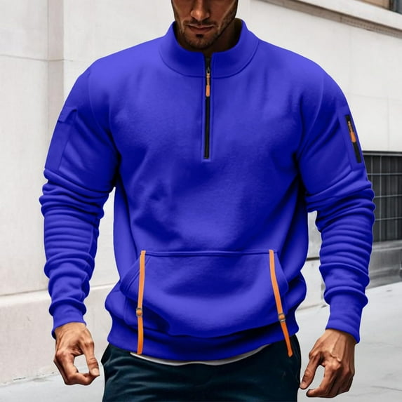 DPTALR Men's Casual Long Sleeve Fleece Hoodies,1/4 Zipper Pullover Sweatshirts,Blue,Big and Tall Men XXL