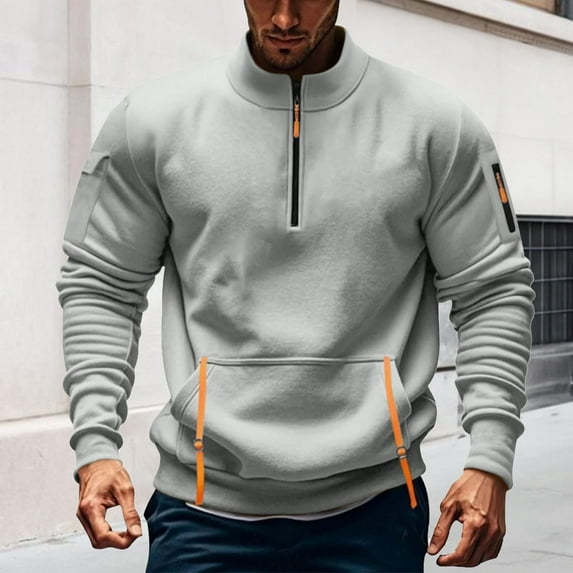 DPTALR George Men's Casual Long Sleeve Fleece Hoodies,1/4 Zipper Pullover Sweatshirts,Gray,Big and Tall Men M