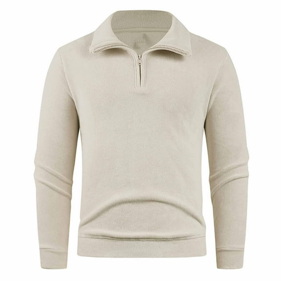 DPTALR George Men's Casual Long Sleeve Half-Zipper Lapel Fleece Jacket,White,Big and Tall Men M