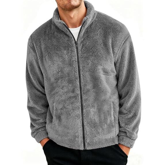 DPTALR Men's Casual Long Sleeve Turndown Collar Fuzzy Coat with Pockets,Gray,XL