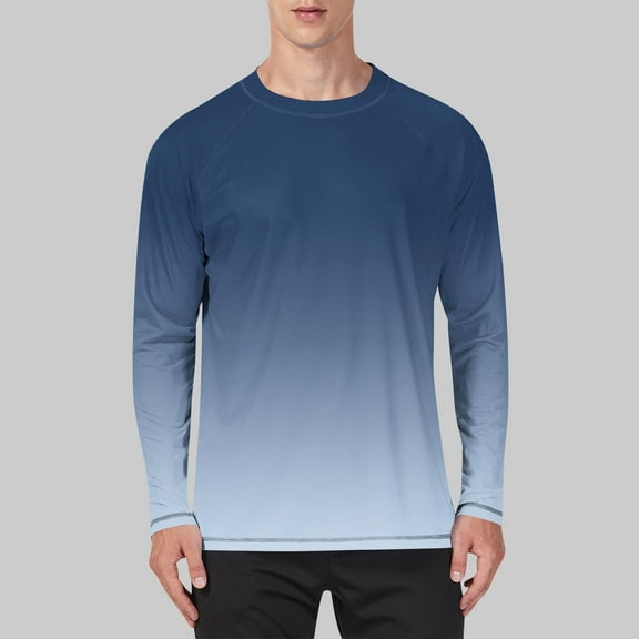 DPTALR George Men's Casual Long Sleeved Pullover T-Shirt with Gradient Print,Round Collar,Dark Blue,Big and Tall Men XL