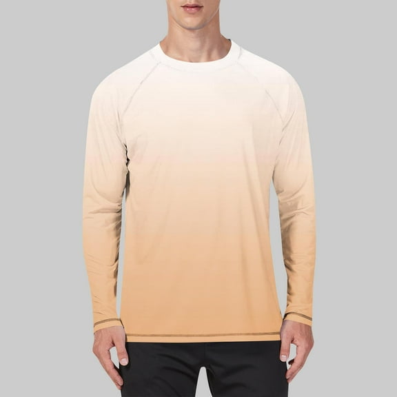 DPTALR George Men's Casual Long Sleeved Pullover T-Shirt with Gradient Print,Round Collar,Khaki,Big and Tall Men XL