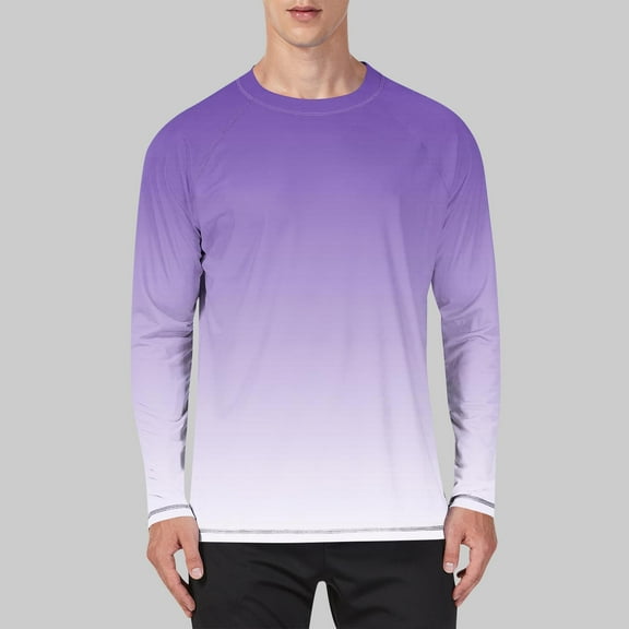 DPTALR George Men's Casual Long Sleeved Pullover T-Shirt with Gradient Print,Round Collar,Purple,Big and Tall Men XXXL