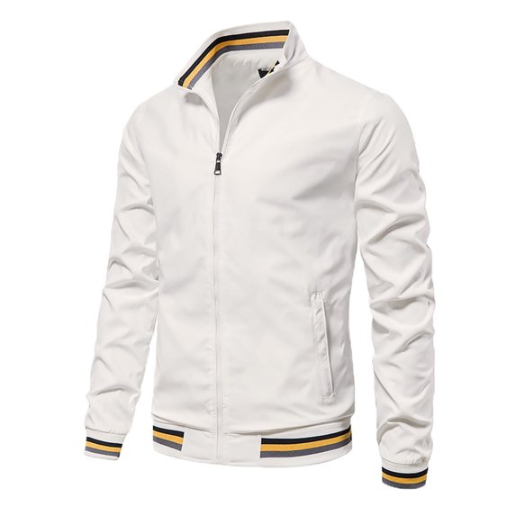 DPTALR Men's Casual Motorcycle Coat Heat-Proof,Windproof,Warm with Zip,Pockets,White Big and Tall Men L