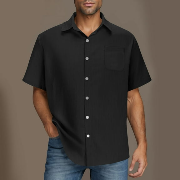 DPTALR George Men's Casual Short Sleeve Button Down Shirts,Summer Cuban Wedding Hawaiian Vacation Beach Styles,Black,Big and Tall Men XXXL