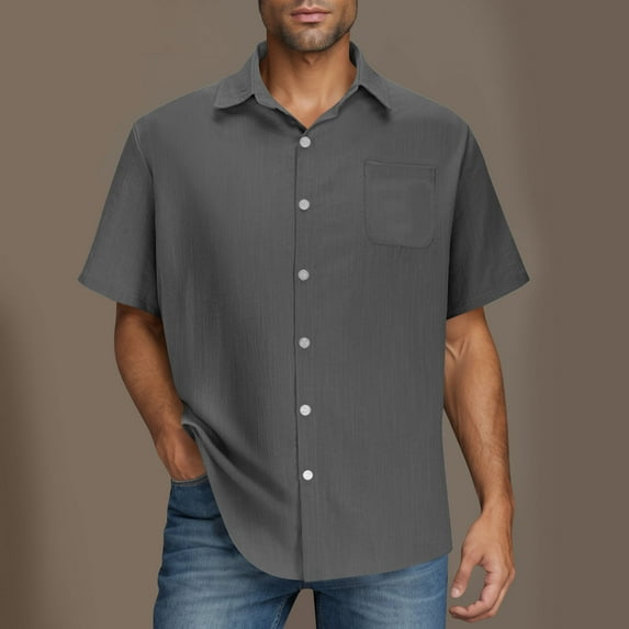 DPTALR Men's Casual Short Sleeve Button Down Shirts,Summer Cuban Wedding Hawaiian Vacation Beach Styles,Dark Gray,Big and Tall Men XL