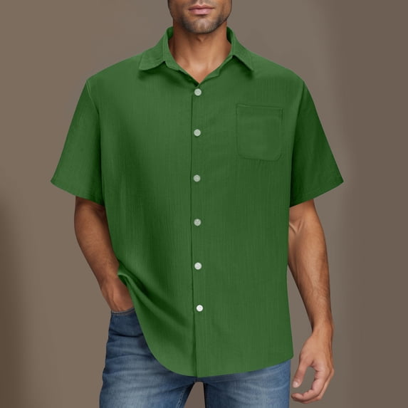 DPTALR Men's Casual Short Sleeve Button Down Shirts,Summer Cuban Wedding Hawaiian Vacation Beach Styles,Green,Big and Tall Men L