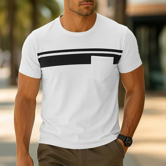 DPTALR George Men's Casual Short Sleeve T-Shirts,Regular Fit Crewneck,Summer Graphic Tops with Pocket,White,Big and Tall Men XL