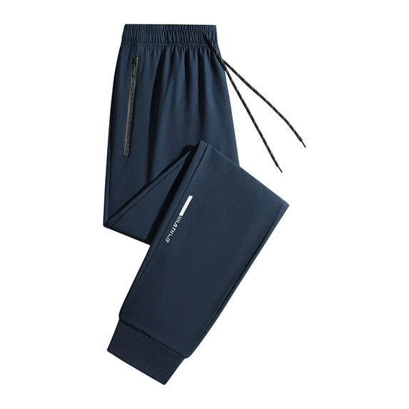 DPTALR Men's Casual Solid Color Elastic Waist Drawstring Cropped Pants with Ankle Binding and Pockets, Blue Big and Tall Men S
