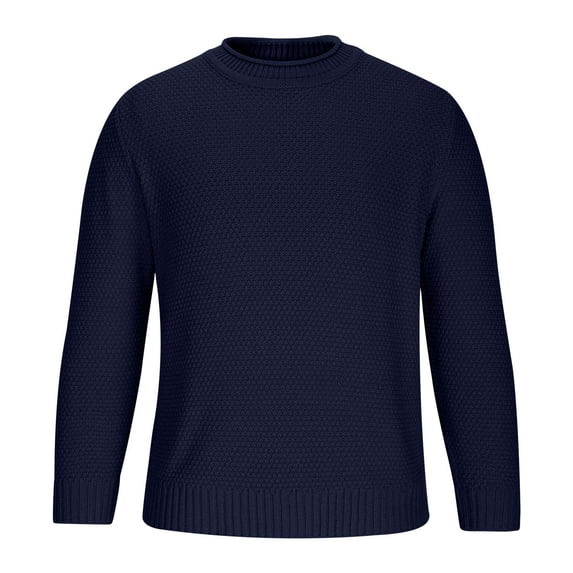 DPTALR Men's Casual Solid Color Round Neck Long Sleeve Sweater,Dark Blue,XXL