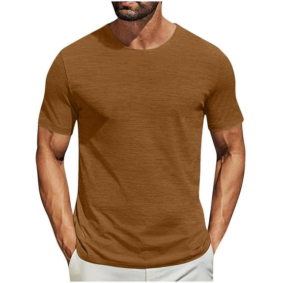 DPTALR George Men's Casual Solid Color Short - Sleeve T - Shirts: 10 Color Options,Comfortable Cotton Blend,Perfect for Daily Wear,Brown,Big and Tall Men S