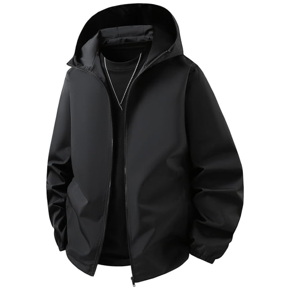 DPTALR Men's Casual Solid Color Thin Sports Jacket Long Sleeve Hooded with Zipper Pocket,Black,Big and Tall Man M